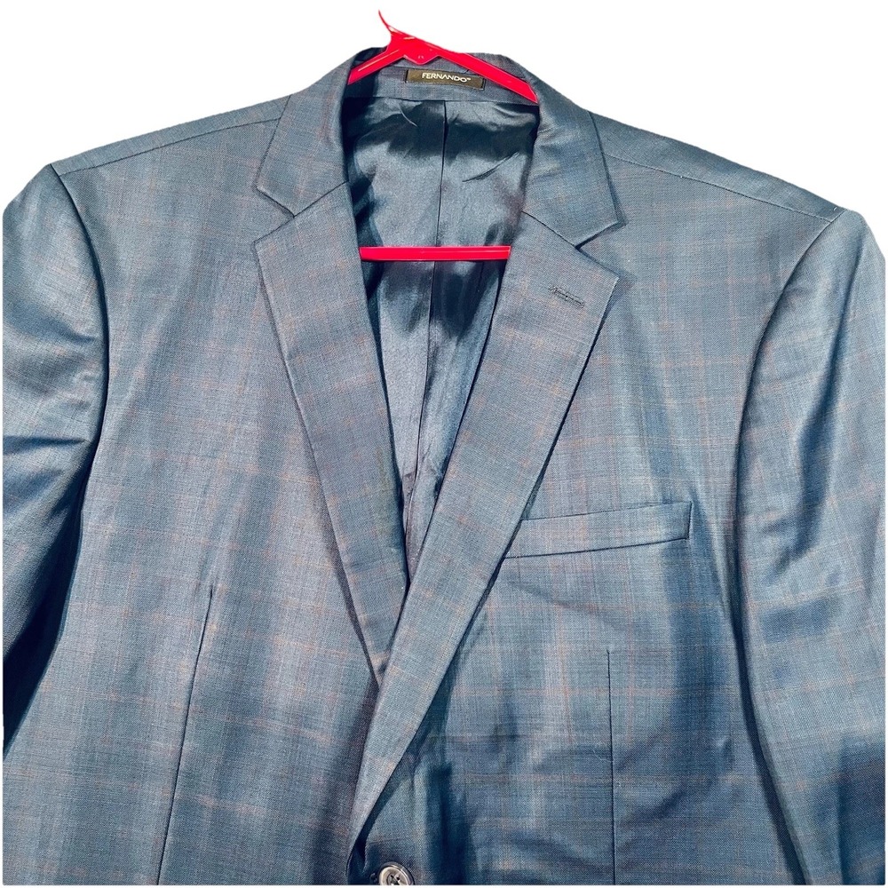 Fernando Super 220s Mens Wool Suit Sport Coat Double Breasted Blue Plaid 50 EUC